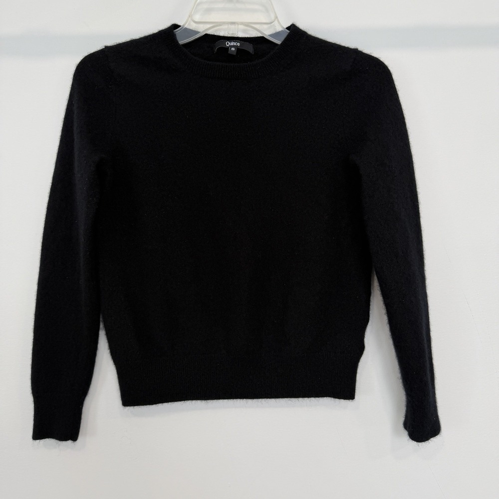Quince 100% Cashmere Fuzzy Brushed Crewneck Sweater Black Women's Small Soft